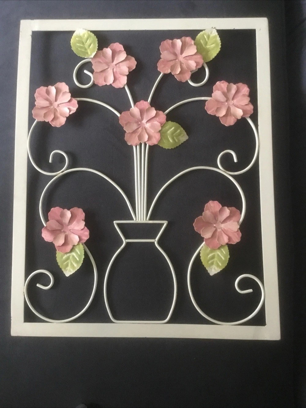 Pink Floral Metal Shabby Chic Wall Art Pink & White vintage